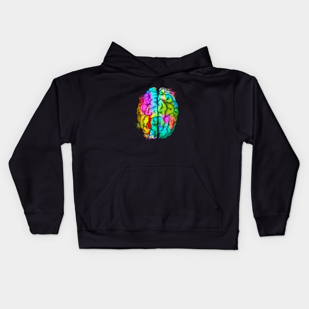 Color human brain watercolor mental health matters Kids Hoodie by Collagedream